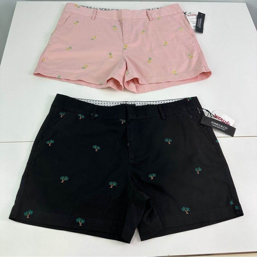 Jones & Co. Size 12 Set of Two Shorts New; Blue Palm Trees & Pink Pineapples